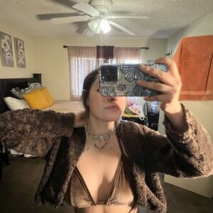 velvet brown bralette and jacket